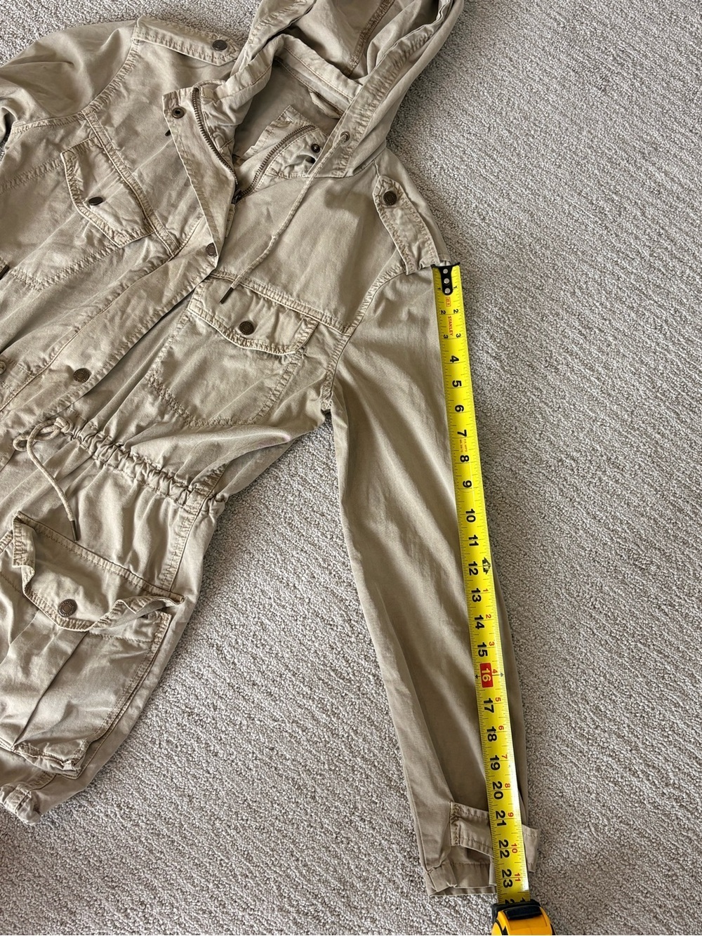 Bluenotes 2010s Beige Military Utility Cargo Hooded Field Jacket Size S - Picture 4 of 9